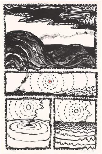 Le volturno III plus un point rouge van Pierre Alechinsky, Afdruk te koop op Singulart