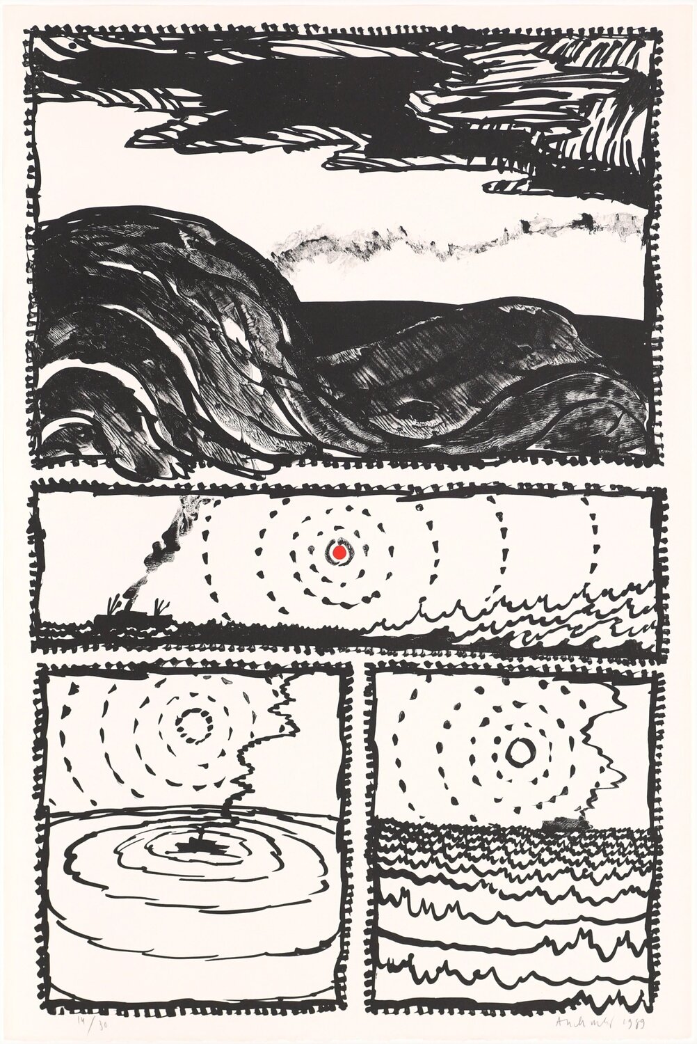 Le volturno III plus un point rouge Pierre Alechinsky Stampa in vendita