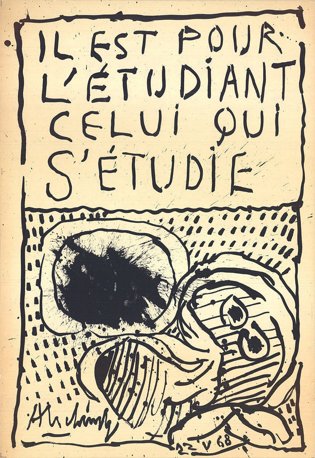 He is for the Student the One Who Studies Himself Pierre Alechinsky Werk auf Papier zu verkaufen