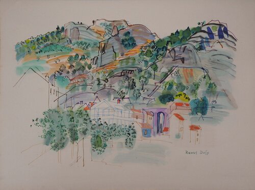 Provence, le village de montagne, Lithographie signée Raoul Dufy