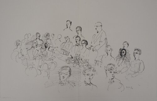 Diner élégant, l'heure des toasts, Gravure Originale signée Raoul Dufy