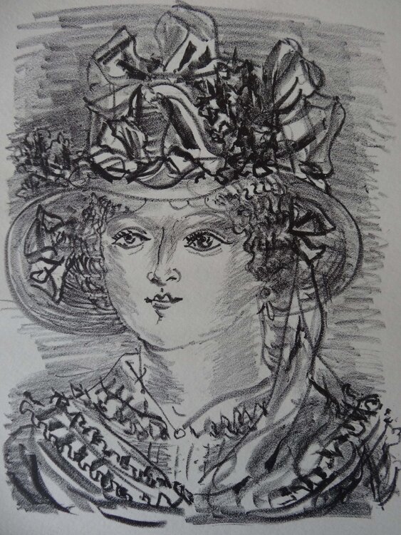 Femme au chapeau fantasque, Lithographie originale Raoul Dufy