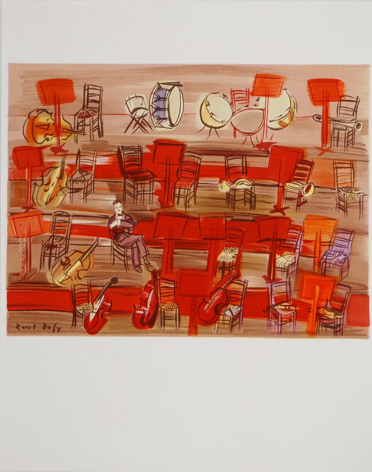 Orchestre, l'entracte, Lithographie signée Raoul Dufy Afdruk te koop