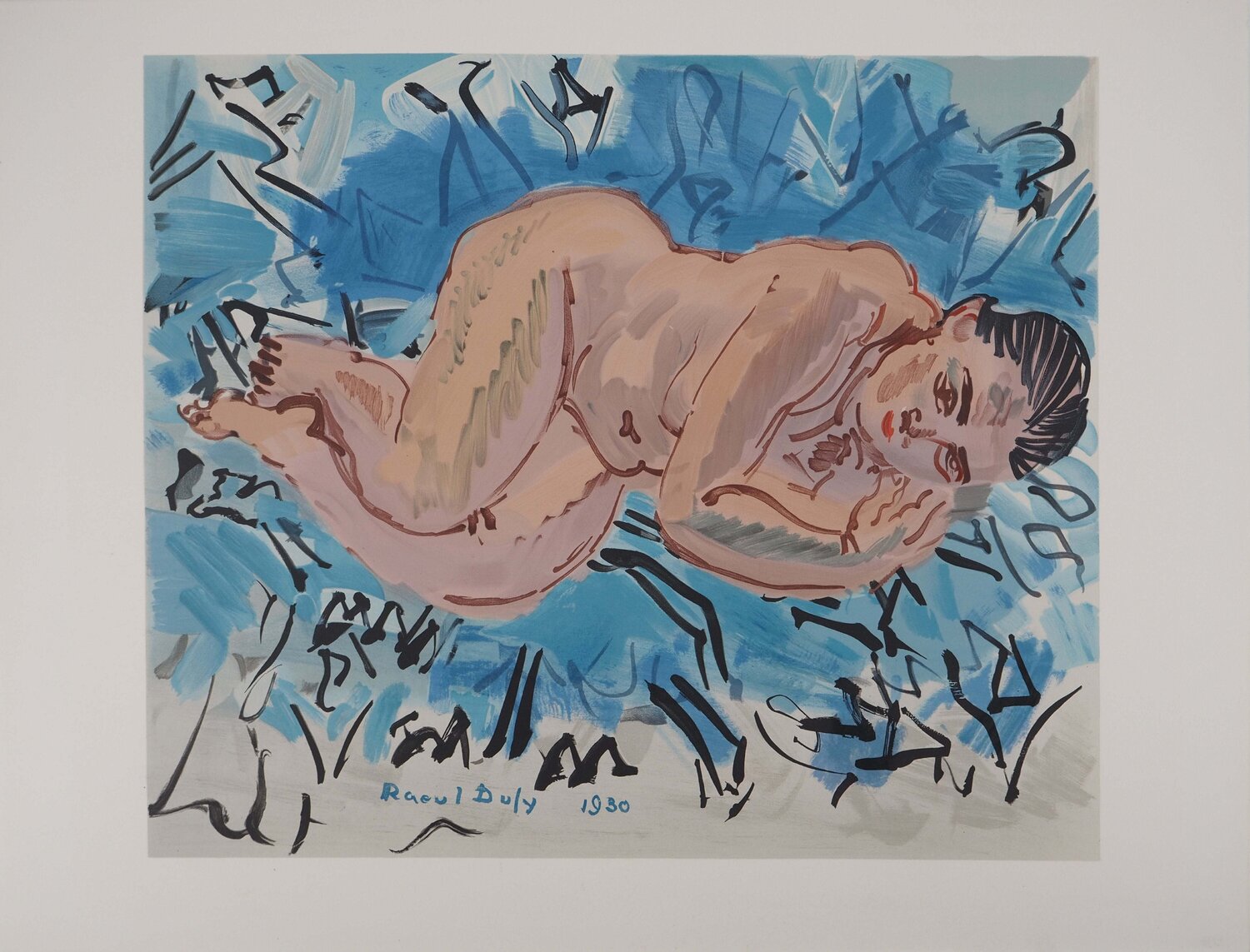 Nu sur un fond bleu Raoul Dufy Print for sale