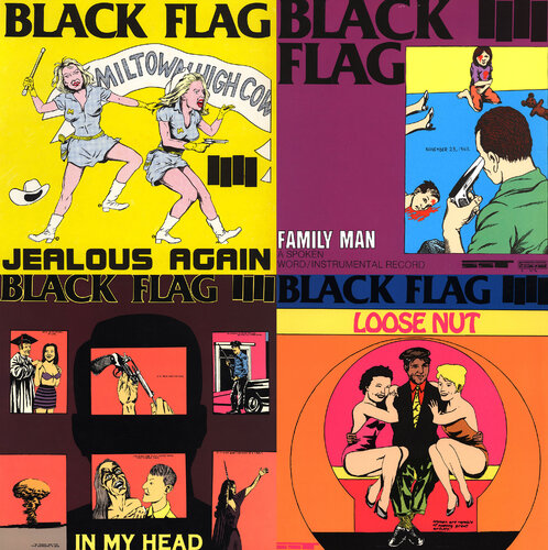 Rare original Raymond Pettibon record cover art set of 4 (Pettibon black flag) by Raymond Pettibon, Other Media for Sale on Singulart