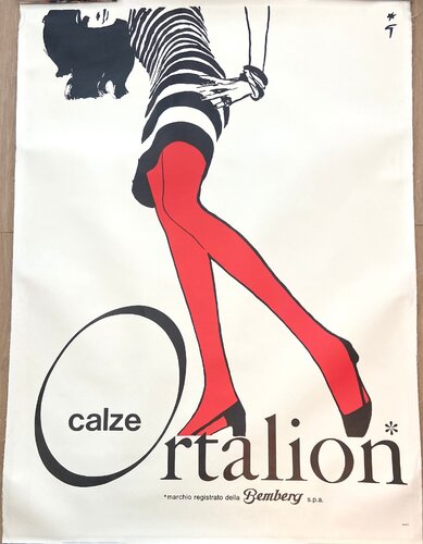 Calze Ortalion original Italian vintage fashion poster van René Gruau, Afdruk te koop op Singulart