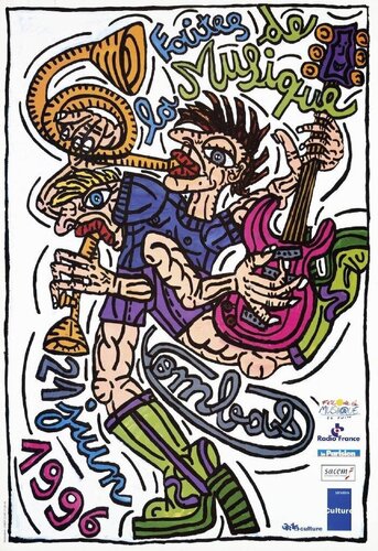 Affiche originale fête de la musique von Robert Combas, Malerei kaufen auf Singulart