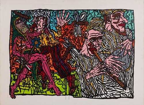 Like in one and a thousand one nights, the dance of lovers accompanied by the lobster and the crab, the king of the enchanted flut by Robert Combas, Painting for Sale on Singulart