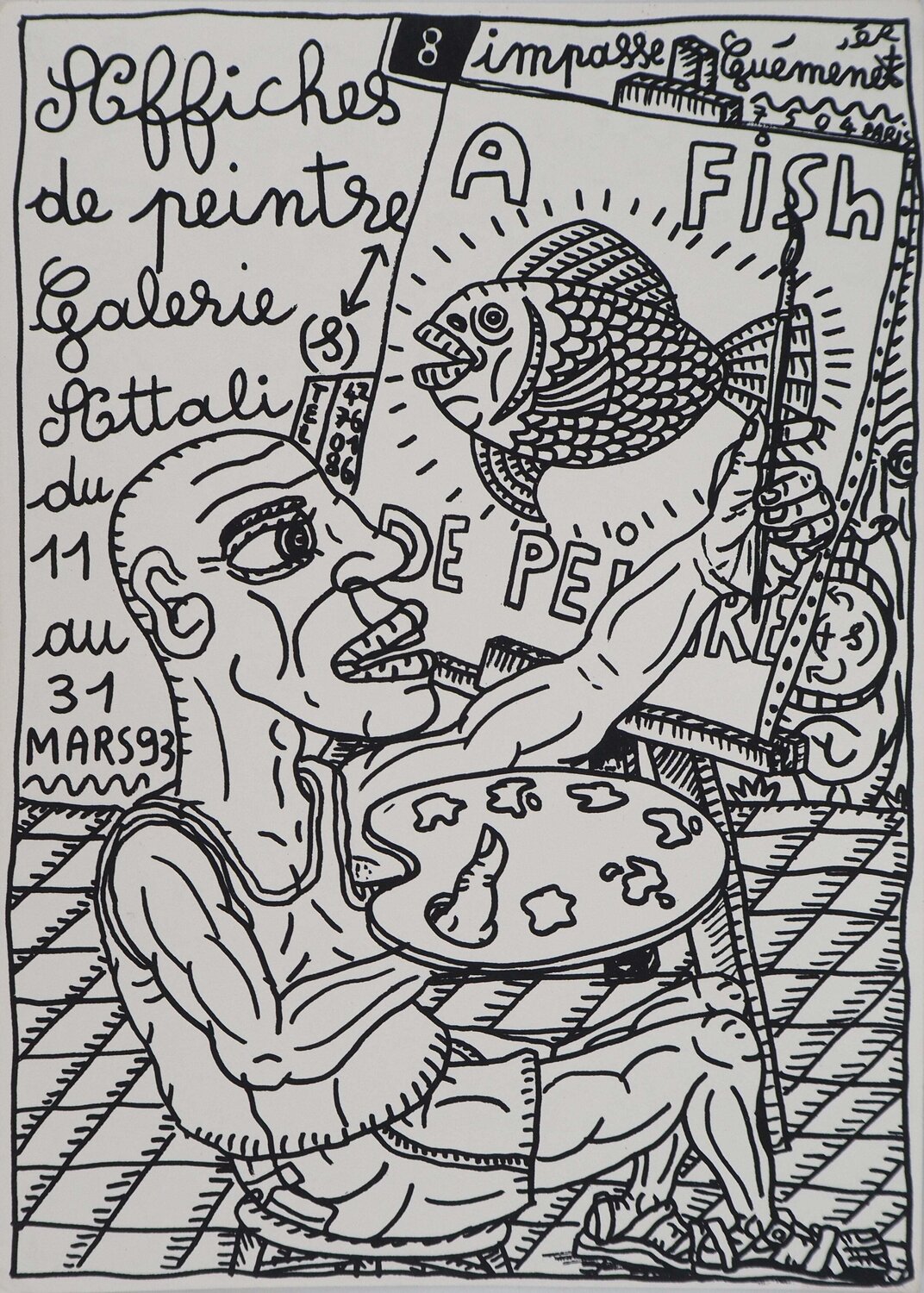 Le peintre et l'A-Fish, Sérigraphie originale signée Robert Combas Print for sale