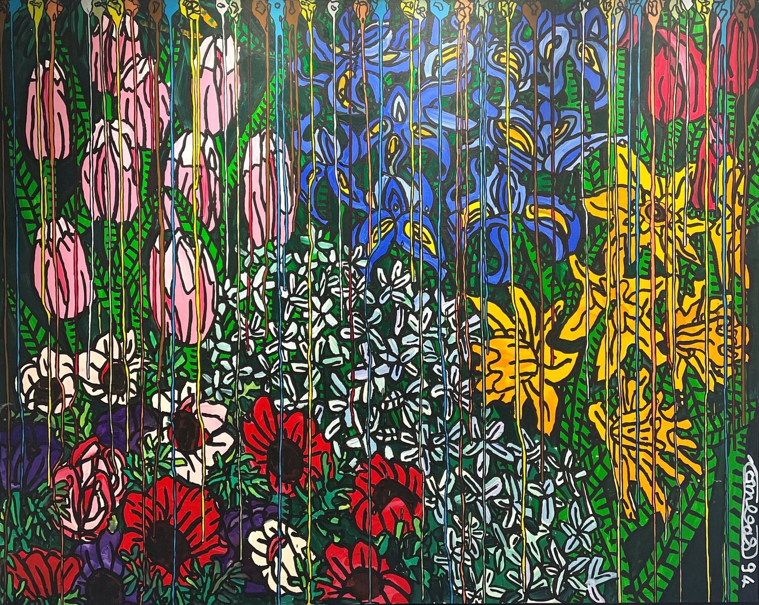 Fleurs ensemble pour le meilleur et pour le pire Robert Combas Dipinto originale in vendita