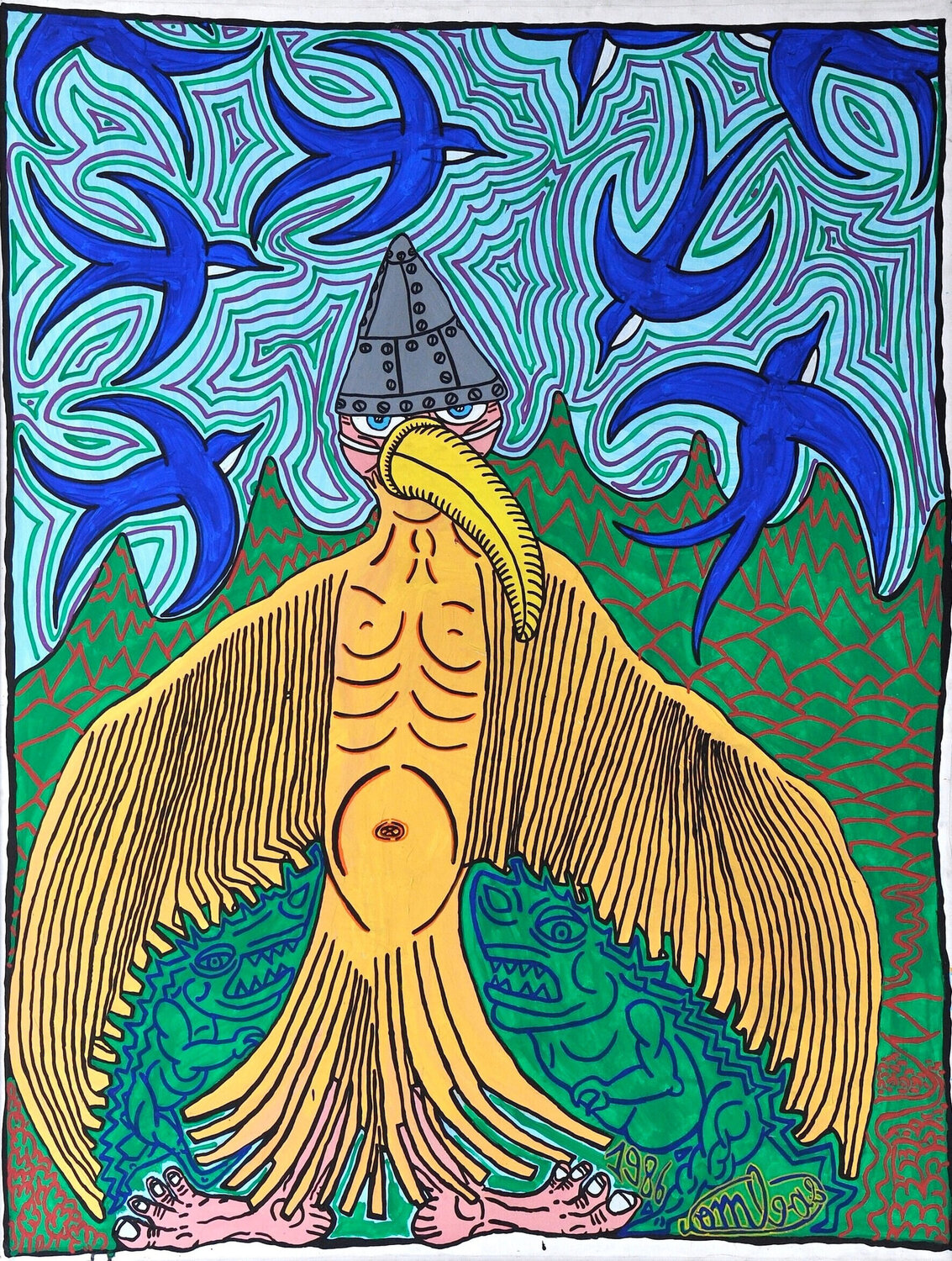 Icare Jean Paul, oiseau Robert Combas Originalgemälde zu verkaufen