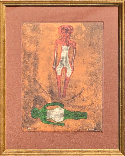 “Dos Figuras” Modern Abstract Earth Toned Figurative Lithograph Ed. 32/75 van Rufino Tamayo, Afdruk te koop op Singulart