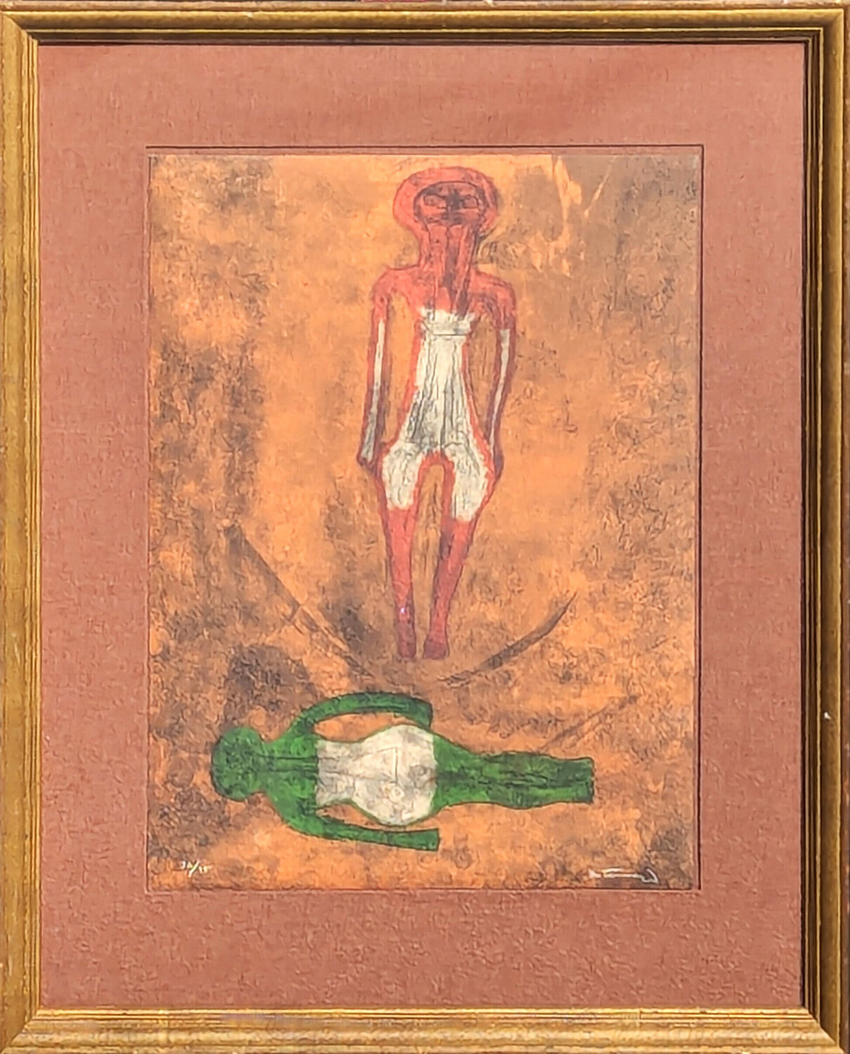 “Dos Figuras” Modern Abstract Earth Toned Figurative Lithograph Ed. 32/75 Rufino Tamayo Druck zu verkaufen