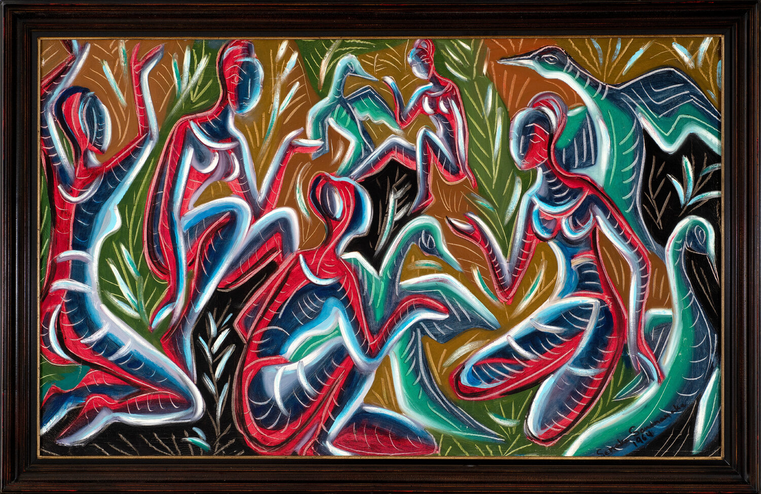 Untitled (Women with Cranes) Senaka Senanayake Originalgemälde zu verkaufen