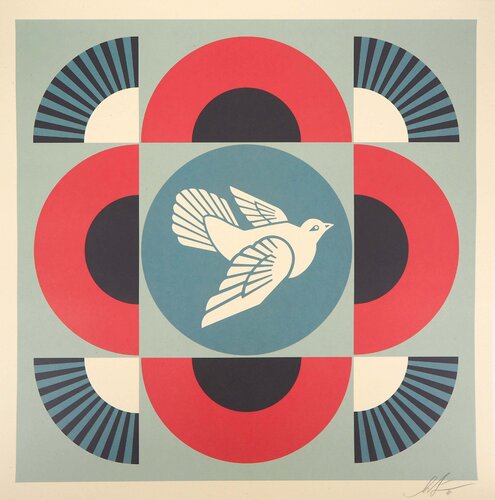 Geometric Dove Red, Sérigraphie originale signée Shepard Fairey
