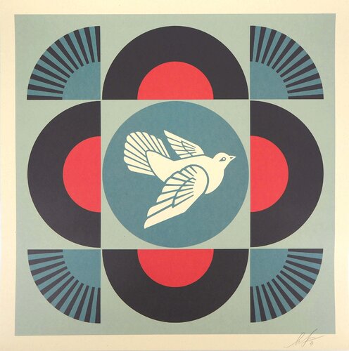 Geometric Dove Black, Sérigraphie originale signée Shepard Fairey