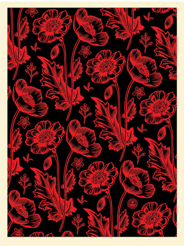 Sedation in Bloom (black & red) van Shepard Fairey, Afdruk te koop op Singulart