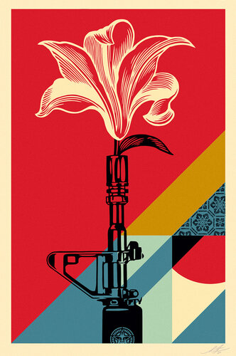 AK-47 Lotus (Vietnam War, Protest, Flowers, Gun Barrels, Pacifist, Iconic, Gun Violence) di Shepard Fairey, Stampa in vendita su Singulart