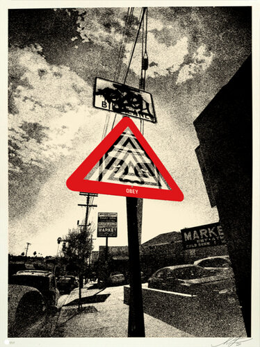 Warning Sign (Disrupt, Provoke, Don’t Ignore the Warning Signs) von Shepard Fairey, Druck kaufen auf Singulart