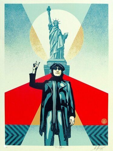 Lennon Peace and Liberty (Red) (WAR IS OVER, Peace, Vietnam War, Yoko Ono, Bob Gruen, Statue of Liberty) von Shepard Fairey, Druck kaufen auf Singulart