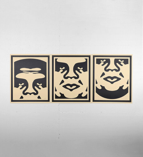 OBEY FACE (CREAM) SIGNED LITHOGRAPH SET of 3 van Shepard Fairey, Afdruk te koop op Singulart