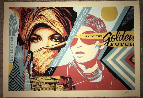 Shepard Fairey Large Format Fine Art Print "Golden Future For Some" Street Urban par Shepard Fairey, Édition en vente sur Singulart