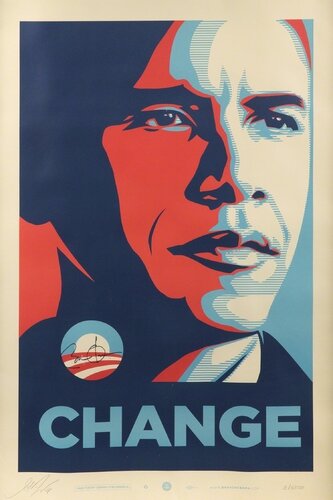 CHANGE (officially signed by US President Barack Obama and Shepard Fairey) van Shepard Fairey, Afdruk te koop op Singulart