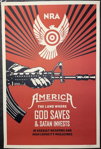 Shepard Fairey Signed Print 2013 God Saves & Satan Invests Street Art Contemporary van Shepard Fairey, Afdruk te koop op Singulart