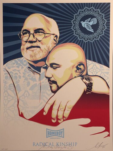 Radical Kinship Shepard Fairey and Father Greg Boyle Signed Homeboy Industries Street Art van Shepard Fairey, Afdruk te koop op Singulart