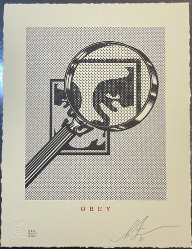 Obey Magnifying Glass Cream Edition Letterpress Embossed Paper van Shepard Fairey, Afdruk te koop op Singulart