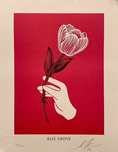 Rise Above Barbwire Flower (Red) van Shepard Fairey, Afdruk te koop op Singulart