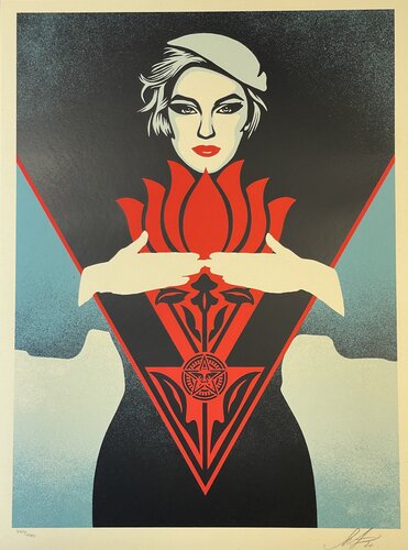 Shepard Fairey Obey Giant Noir Flower Woman Art Deco Screen Print Blue Edition van Shepard Fairey, Afdruk te koop op Singulart