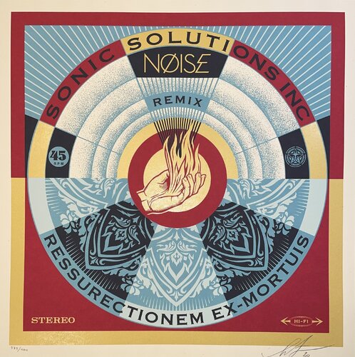 Shepard Fairey Print Signed & Numbered NØISE/SSI Resurrectionem Ex-Mortuis Remix Gold Edition van Shepard Fairey, Afdruk te koop op Singulart