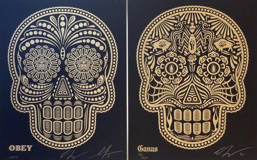Day of the Dead Calavera Set 21 Shepard Fairey / Ernesto Yerena Letterpress Diptych van Shepard Fairey, Afdruk te koop op Singulart