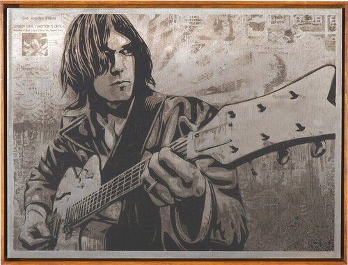 Neil Young Canvas (Metal HPM) van Shepard Fairey, Andere media te koop op Singulart