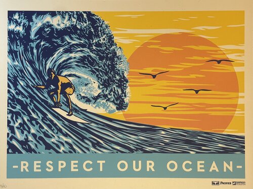 Shepard Fairey "Respect Our Ocean" Screenprint Pacifico Beer Collaboration Contemporary Art van Shepard Fairey, Afdruk te koop op Singulart