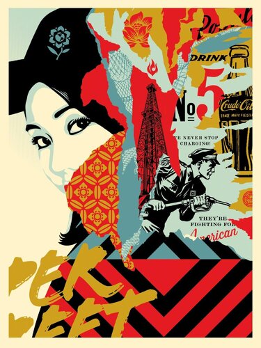 Shepard Fairey "Drink Crude Oil" Silkscreen Print With Gold Metallic Inks Contemporary Art van Shepard Fairey, Afdruk te koop op Singulart
