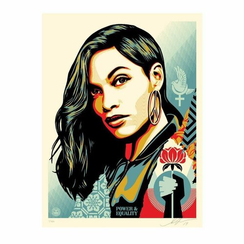 Power & Equality  Flower & Rosario Dawson van Shepard Fairey, Afdruk te koop op Singulart