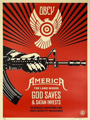 God Saves & Satan Invests' **ON SALE** van Shepard Fairey, Afdruk te koop op Singulart