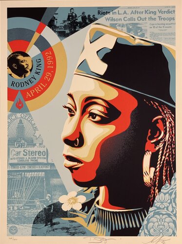 Shepard Fairey Screen Print "Eye's On The King Verdict" Rodney King Justice Contemporary Art van Shepard Fairey, Afdruk te koop op Singulart