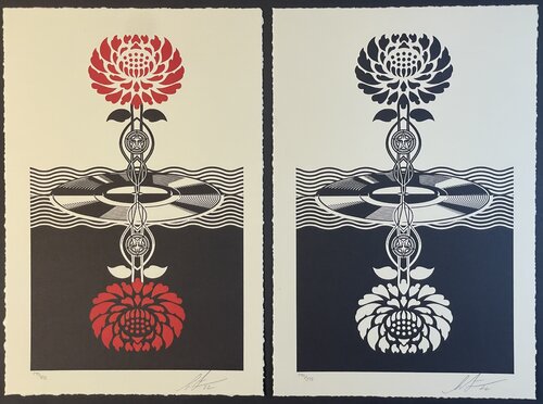 Shepard Fairey Post Punk Letterpress Red & Blue w/ Matching Numbers van Shepard Fairey, Afdruk te koop op Singulart