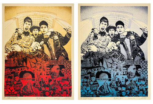 Beastie Boys: Stand Together Set (Blue & Red Diptych) van Shepard Fairey, Afdruk te koop op Singulart