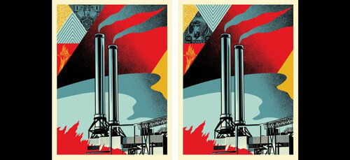 Shepard Fairey "Factory Stacks" Diptych Matching Numbered Set Contemporary Art van Shepard Fairey, Afdruk te koop op Singulart