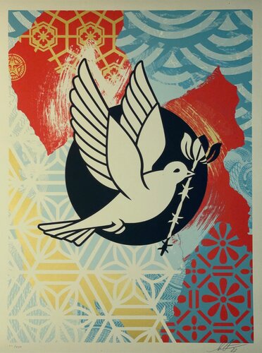 Shepard Fairey Barb Wire Dove Collage Screen Print Contemporary Street Art par Shepard Fairey, Édition en vente sur Singulart