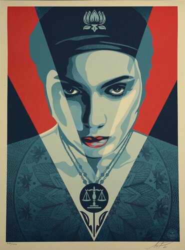 Shepard Fairey Oil Lotus Woman Red Edition Street Art Contemporary 2021 Obey Giant Street Art par Shepard Fairey, Édition en vente sur Singulart