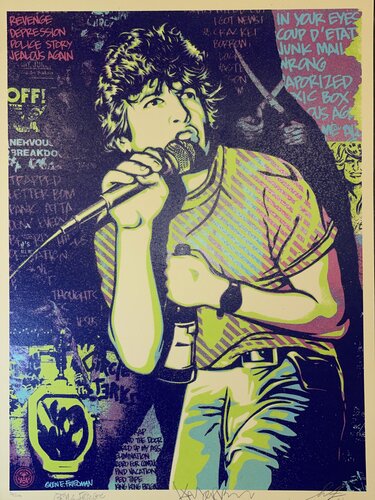 Keith Morris Shepard Fairey Screen Print Signed By Glen Friedman Black Flag Circle Jerks par Shepard Fairey, Édition en vente sur Singulart
