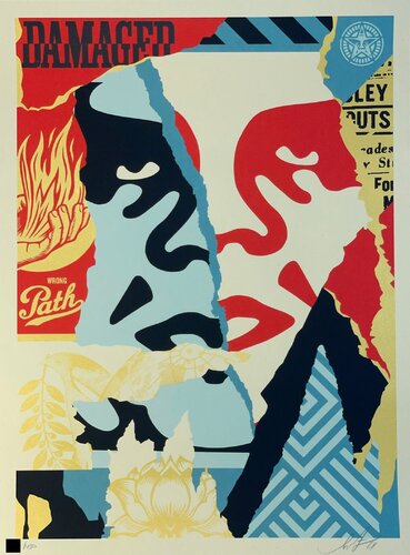 Shepard Fairey Damaged Icon Screenprint Obey Giant Face Contemporary Street Art par Shepard Fairey, Édition en vente sur Singulart