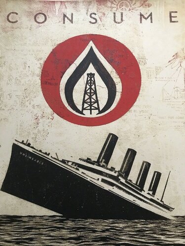 Shepard Fairey Silkscreen Print "Unsinkable Consumption" Contemporary Street Art par Shepard Fairey, Édition en vente sur Singulart