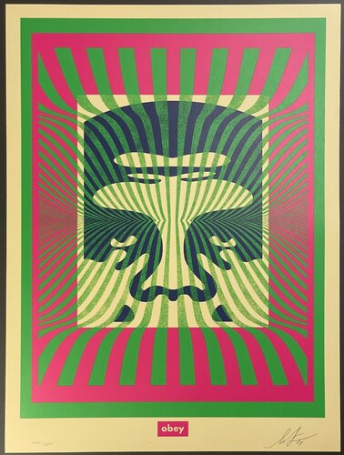 Shepard Fairey Screenprint Opt-Art Green/Pink Street Contemporary Art Obey Giant par Shepard Fairey, Édition en vente sur Singulart