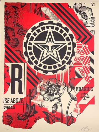 Shepard Fairey Screenprint Gear's Of Justice Red Street Contemporary Art Obey Giant par Shepard Fairey, Édition en vente sur Singulart